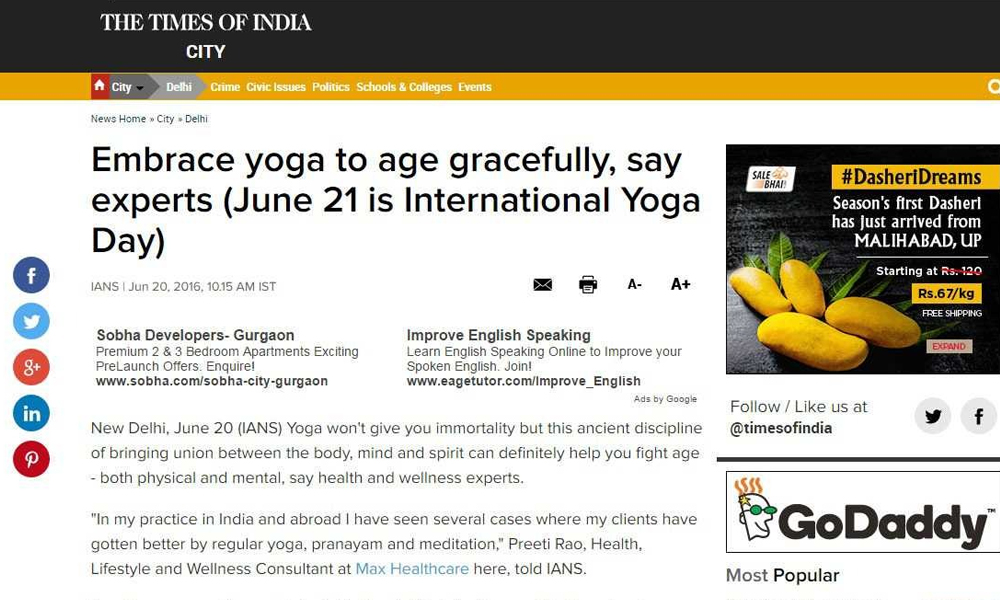 Yoga can help you age gracefuly My Articl Times of India